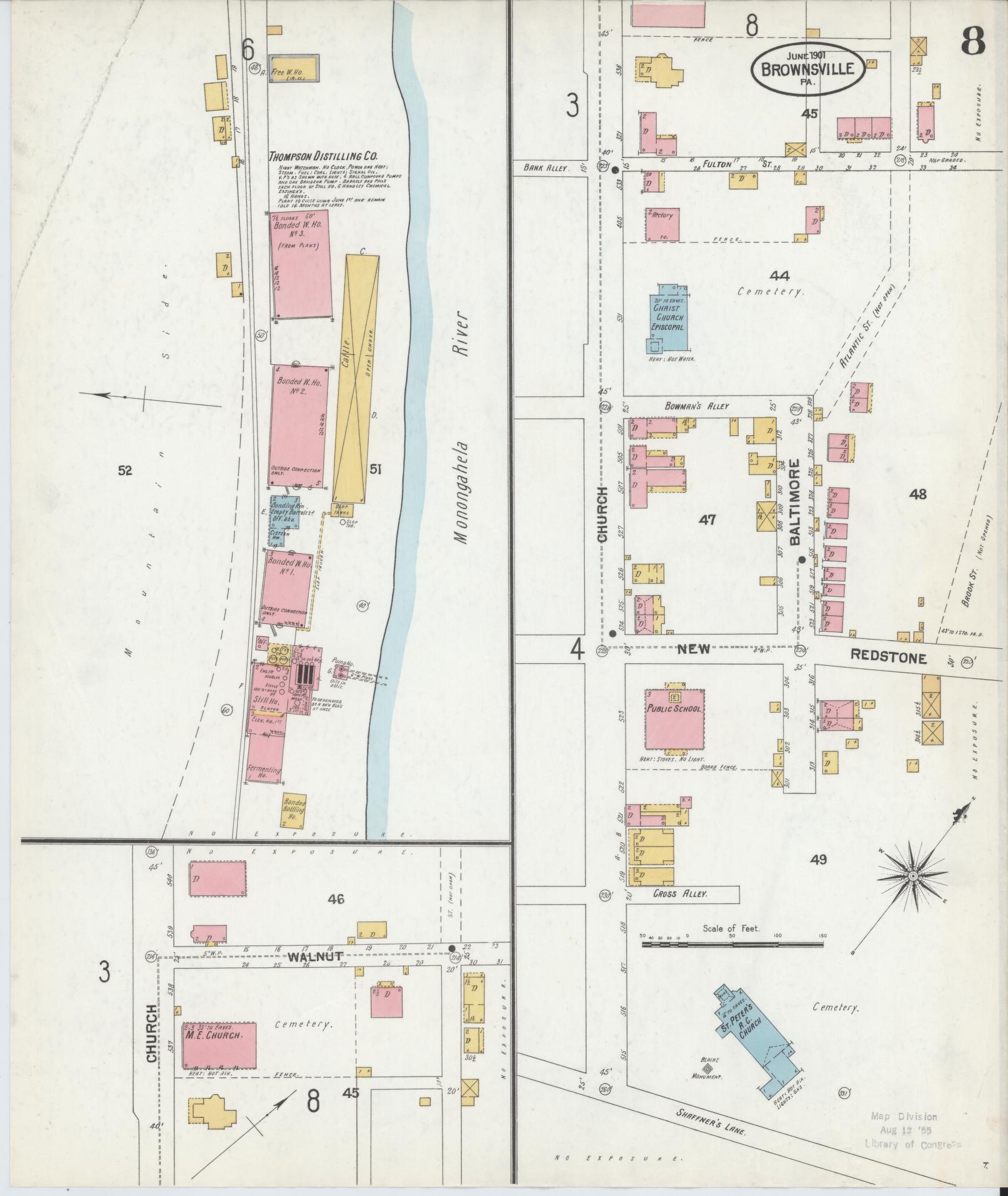 Sanborn Fire Insurance Map from Brownsville, Fayette County, Pennsylvania (1901), Sheet #0008 - Historic Sanborn Fire Insurance Map Print, vintage old map wall art, antique decor, genealogy gift, Pennsylvania Pennsylvania map