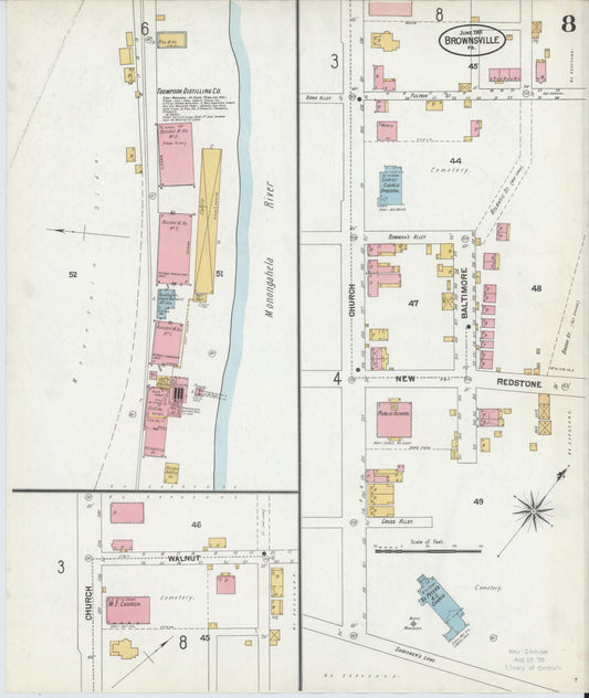 Sanborn Fire Insurance Map from Brownsville, Fayette County, Pennsylvania (1901), Sheet #0008 - Historic Sanborn Fire Insurance Map Print, vintage old map wall art, antique decor, genealogy gift, Pennsylvania Pennsylvania map