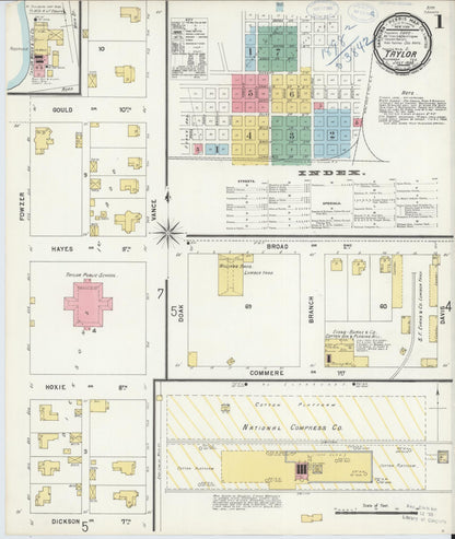 Sanborn Fire Insurance Map from Taylor, Williamson County, Texas (1898), Sheet #0001 - Historic Sanborn Fire Insurance Map Print, vintage old map wall art, antique decor, genealogy gift, Texas Texas map