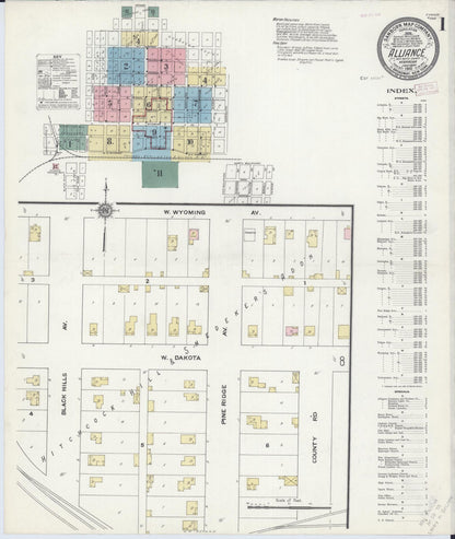 Sanborn Fire Insurance Map from Alliance, Box Butte County, Nebraska (1910), Sheet #0001 - Complete Map Set gallery image, historic Sanborn map, vintage wall art, Nebraska Nebraska