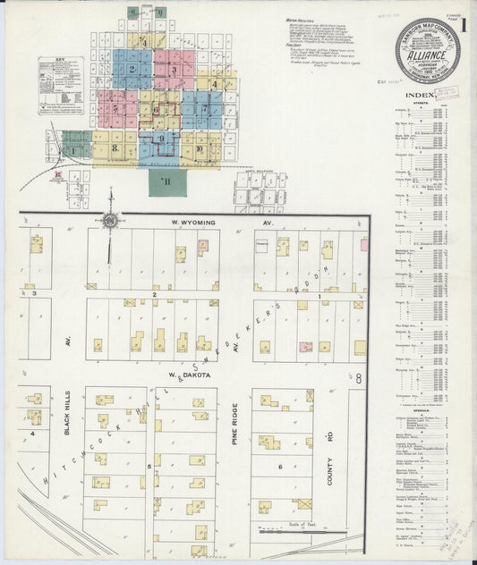 Sanborn Fire Insurance Map from Alliance, Box Butte County, Nebraska (1910), Sheet #0001 - Complete Map Set gallery image, historic Sanborn map, vintage wall art, Nebraska Nebraska