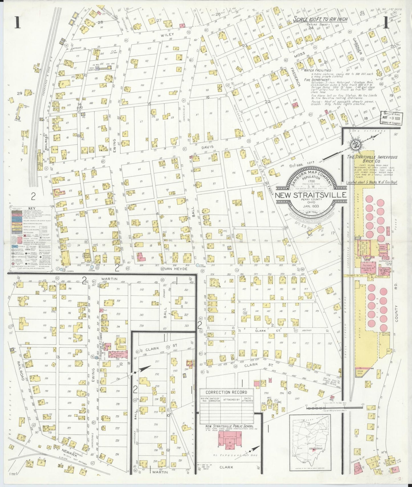 Sanborn Fire Insurance Map from New Straitsville, Perry County, Ohio (1933), Sheet #0001 - Complete Map Set gallery image, historic Sanborn map, vintage wall art, Ohio Ohio