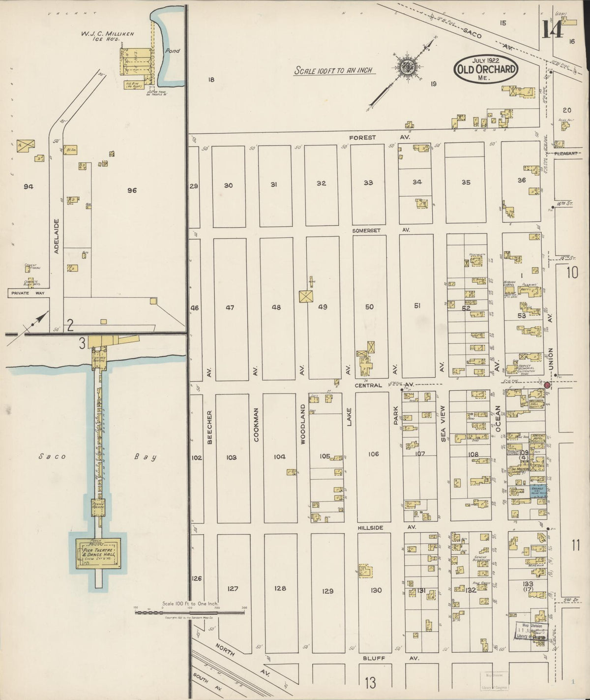 Sanborn Fire Insurance Map from Old Orchard, York County, Maine (1922), Sheet #0014 - Complete Map Set gallery image, historic Sanborn map, vintage wall art, Maine Maine