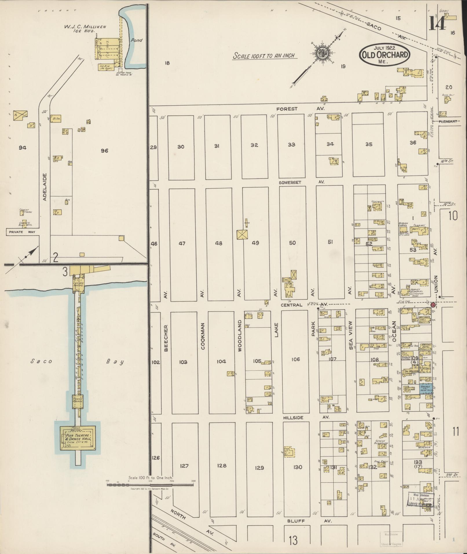 Sanborn Fire Insurance Map from Old Orchard, York County, Maine (1922), Sheet #0014 - Complete Map Set gallery image, historic Sanborn map, vintage wall art, Maine Maine