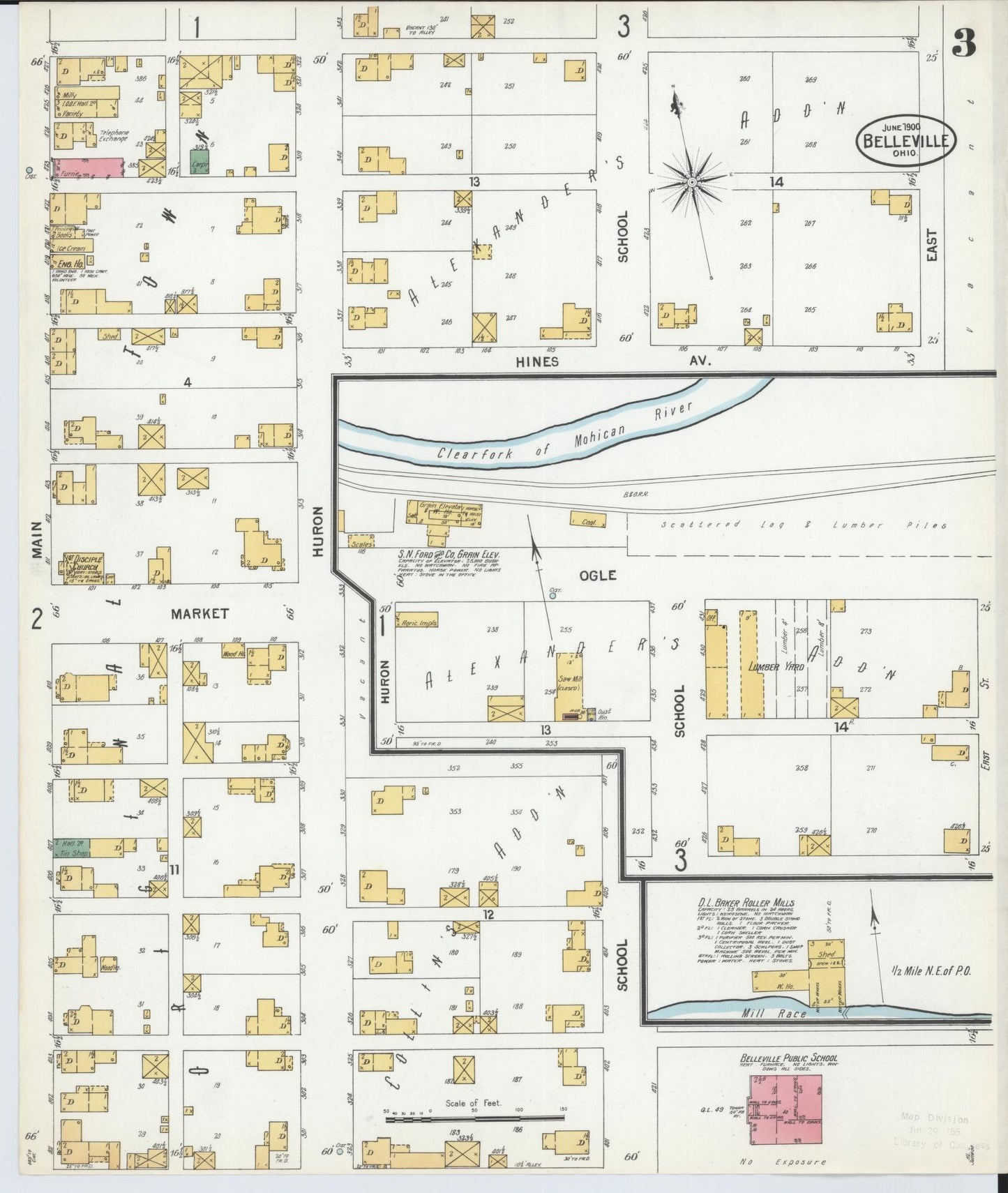 Sanborn Fire Insurance Map from Bellville, Richland County, Ohio (1900), Sheet #0003 - Historic Sanborn Fire Insurance Map Print, vintage old map wall art, antique decor, genealogy gift, Ohio Ohio map