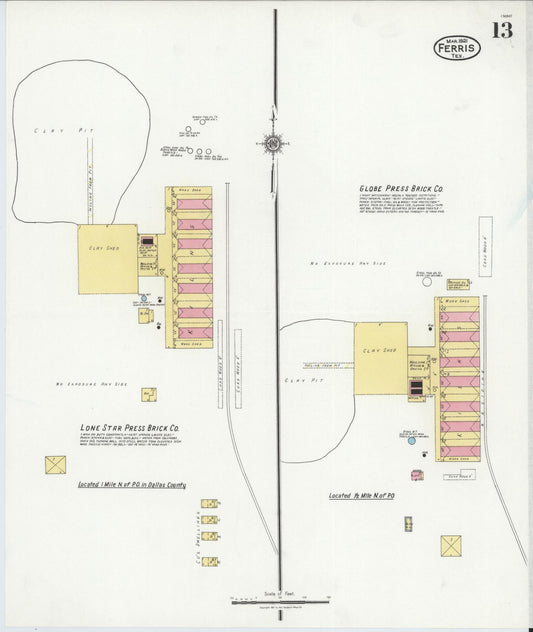 Sanborn Fire Insurance Map from Ferris, Ellis County, Texas (1921), Sheet #0013 - Historic Sanborn Fire Insurance Map Print, vintage old map wall art, antique decor, genealogy gift, Texas Texas map