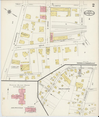 Sanborn Fire Insurance Map from Gainesville, Hall County, Georgia (1915), Sheet #0002 - Complete Map Set gallery image, historic Sanborn map, vintage wall art, Georgia Georgia