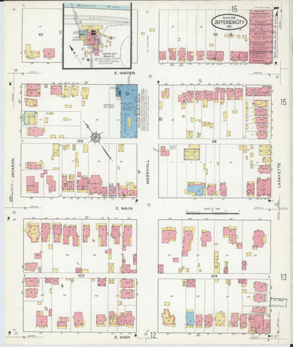 Sanborn Fire Insurance Map from Jefferson City, Cole County, Missouri (1916), Sheet #0007 - Complete Map Set gallery image, historic Sanborn map, vintage wall art, Missouri Missouri