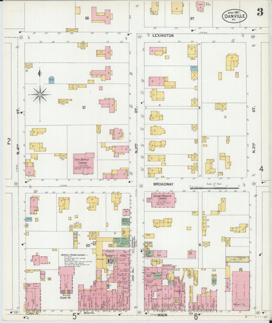 Sanborn Fire Insurance Map from Danville, Boyle County, Kentucky (1901), Sheet #0003 - Historic Sanborn Fire Insurance Map Print, vintage old map wall art, antique decor, genealogy gift, Kentucky Kentucky map