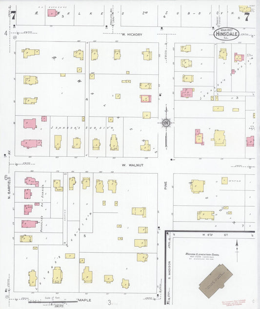 Sanborn Fire Insurance Map from Hinsdale, Du Page And Cook Counties, Illinois (1927), Sheet #0007 - Historic Sanborn Fire Insurance Map Print, vintage old map wall art, antique decor, genealogy gift, Illinois Illinois map