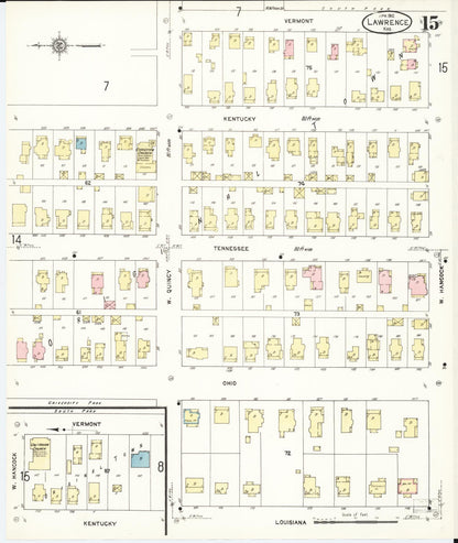 Sanborn Fire Insurance Map from Lawrence, Douglas County, Kansas (1912), Sheet #0015 - Complete Map Set gallery image, historic Sanborn map, vintage wall art, Kansas Kansas