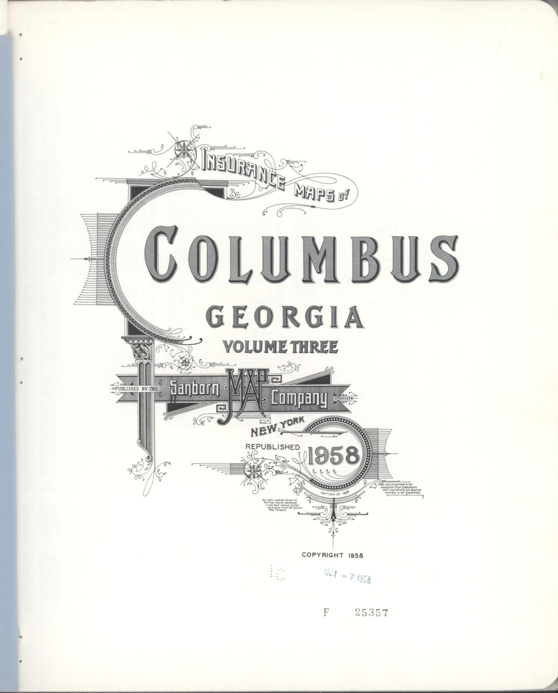 Sanborn Fire Insurance Map from Columbus, Muscogee County, Georgia (1958), Sheet #0001 - Complete Map Set gallery image, historic Sanborn map, vintage wall art, Georgia Georgia