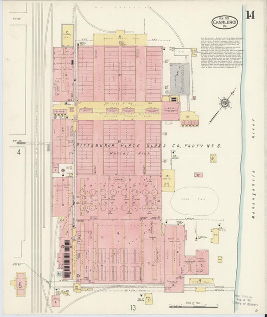 Sanborn Fire Insurance Map from Charleroi, Washington County, Pennsylvania (1913), Sheet #0014 - Historic Sanborn Fire Insurance Map Print, vintage old map wall art, antique decor, genealogy gift, Pennsylvania Pennsylvania map