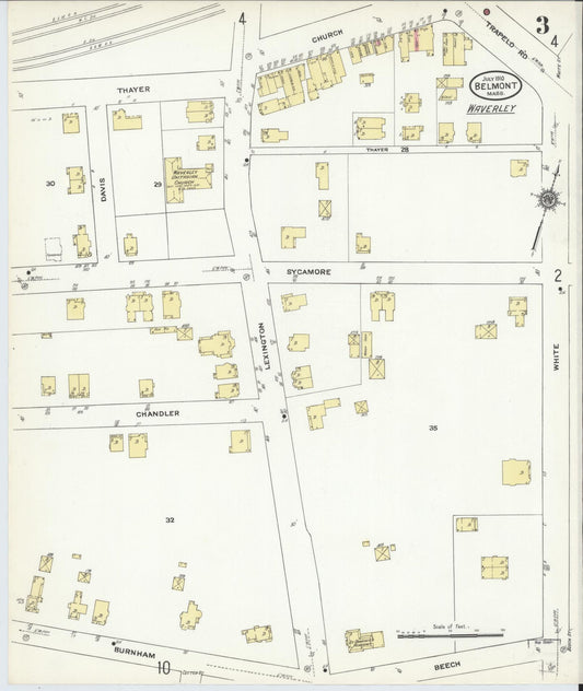 Sanborn Fire Insurance Map from Belmont, Middlesex County, Massachusetts (1910), Sheet #0003 - Historic Sanborn Fire Insurance Map Print, vintage old map wall art, antique decor, genealogy gift, Massachusetts Massachusetts map