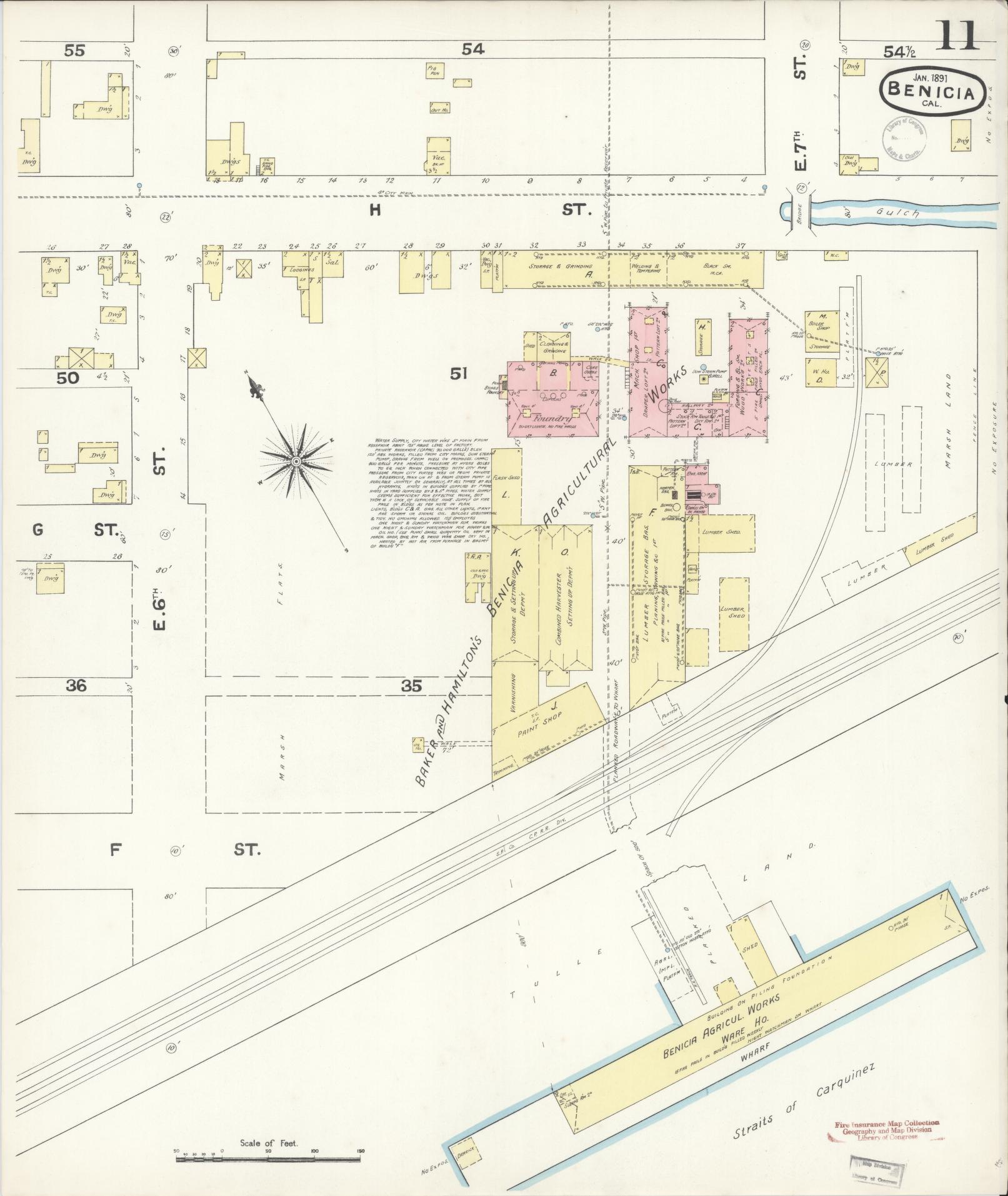 Sanborn Fire Insurance Map from Benicia, Solano County, California (1891), Sheet #0011 - Historic Sanborn Fire Insurance Map Print, vintage old map wall art, antique decor, genealogy gift, California California map
