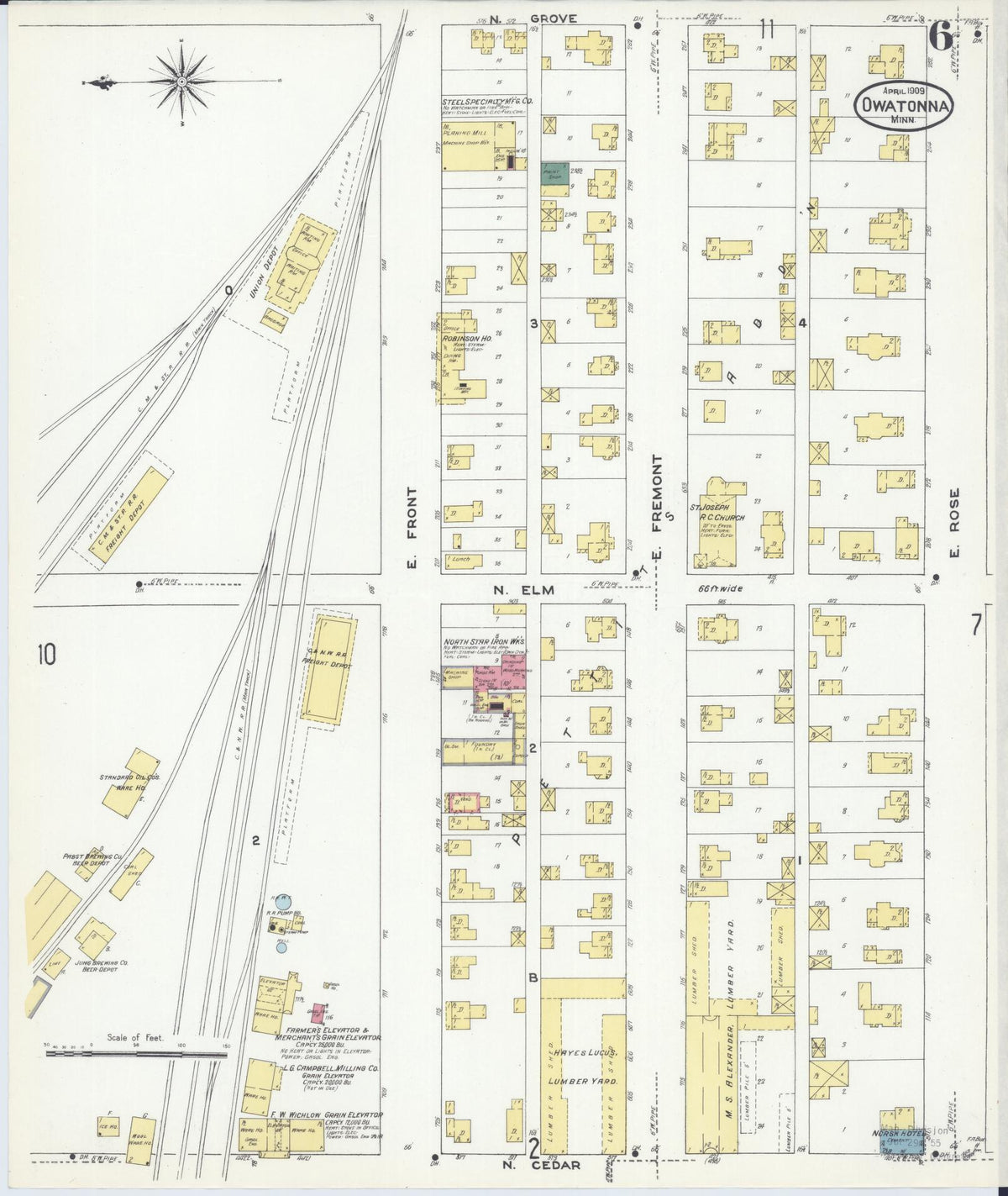 Sanborn Fire Insurance Map from Owatonna, Steele County, Minnesota (1909), Sheet #0006 - Complete Map Set gallery image, historic Sanborn map, vintage wall art, Minnesota Minnesota