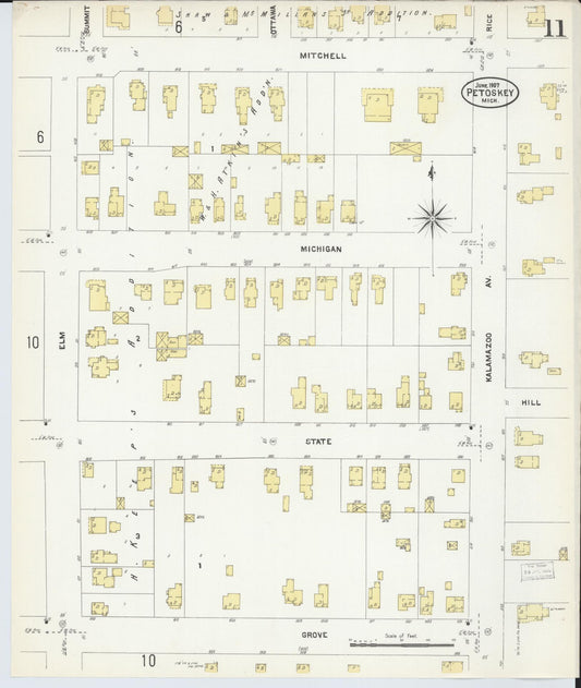 Sanborn Fire Insurance Map from Petoskey, Emmet County, Michigan (1907), Sheet #0011 - Historic Sanborn Fire Insurance Map Print, vintage old map wall art, antique decor, genealogy gift, Michigan Michigan map