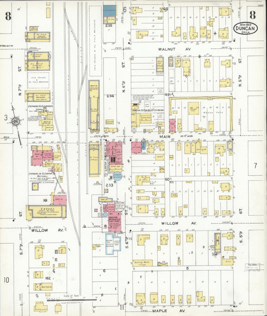Sanborn Fire Insurance Map from Duncan, Stephens County, Oklahoma (1923), Sheet #0008 - Historic Sanborn Fire Insurance Map Print, vintage old map wall art, antique decor, genealogy gift, Oklahoma Oklahoma map