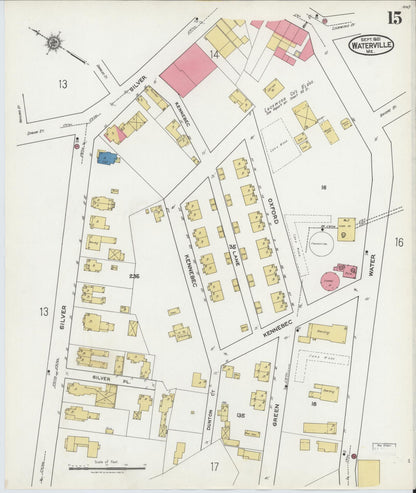 Sanborn Fire Insurance Map from Waterville, Kennebec County, Maine (1921), Sheet #0015 - Complete Map Set gallery image, historic Sanborn map, vintage wall art, Maine Maine