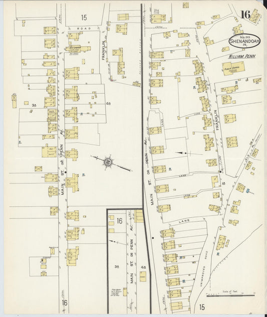 Sanborn Fire Insurance Map from Shenandoah, Schuylkill County, Pennsylvania (1913), Sheet #0016 - Historic Sanborn Fire Insurance Map Print, vintage old map wall art, antique decor, genealogy gift, Pennsylvania Pennsylvania map