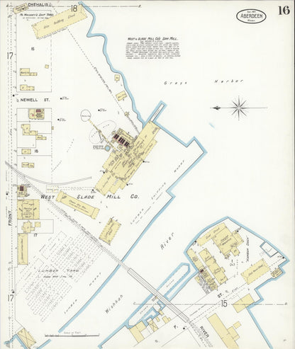 Sanborn Fire Insurance Map from Aberdeen, Grays Harbor County, Washington (1901), Sheet #0016 - Complete Map Set gallery image, historic Sanborn map, vintage wall art, Washington Washington