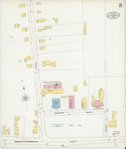 Sanborn Fire Insurance Map from Leicester, Worcester County, Massachusetts (1904), Sheet #0005 - Historic Sanborn Fire Insurance Map Print, vintage old map wall art, antique decor, genealogy gift, Massachusetts Massachusetts map