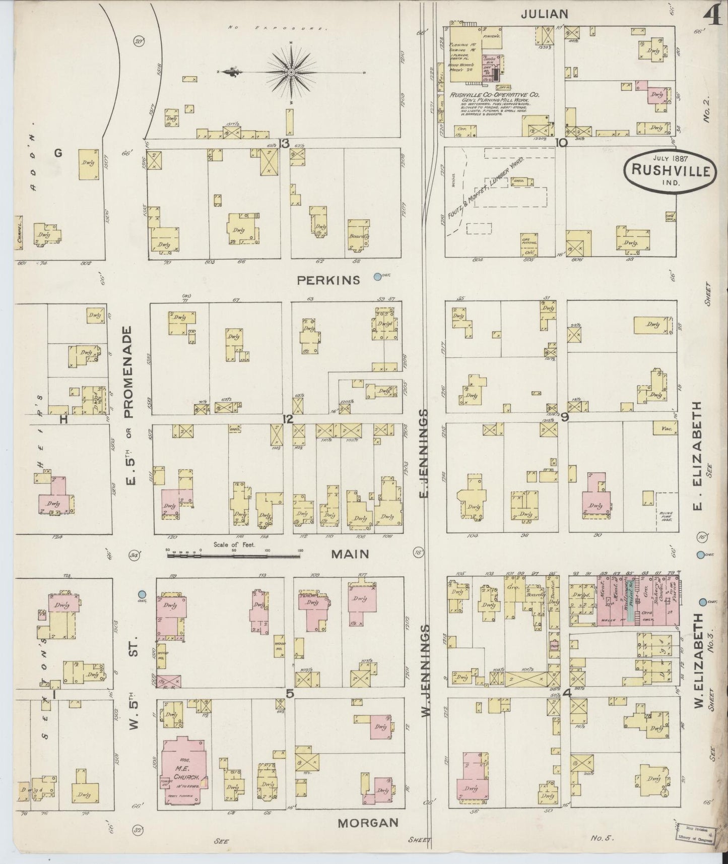Sanborn Fire Insurance Map from Rushville, Rush County, Indiana (1887), Sheet #0004 - Historic Sanborn Fire Insurance Map Print, vintage old map wall art, antique decor, genealogy gift, Indiana Indiana map