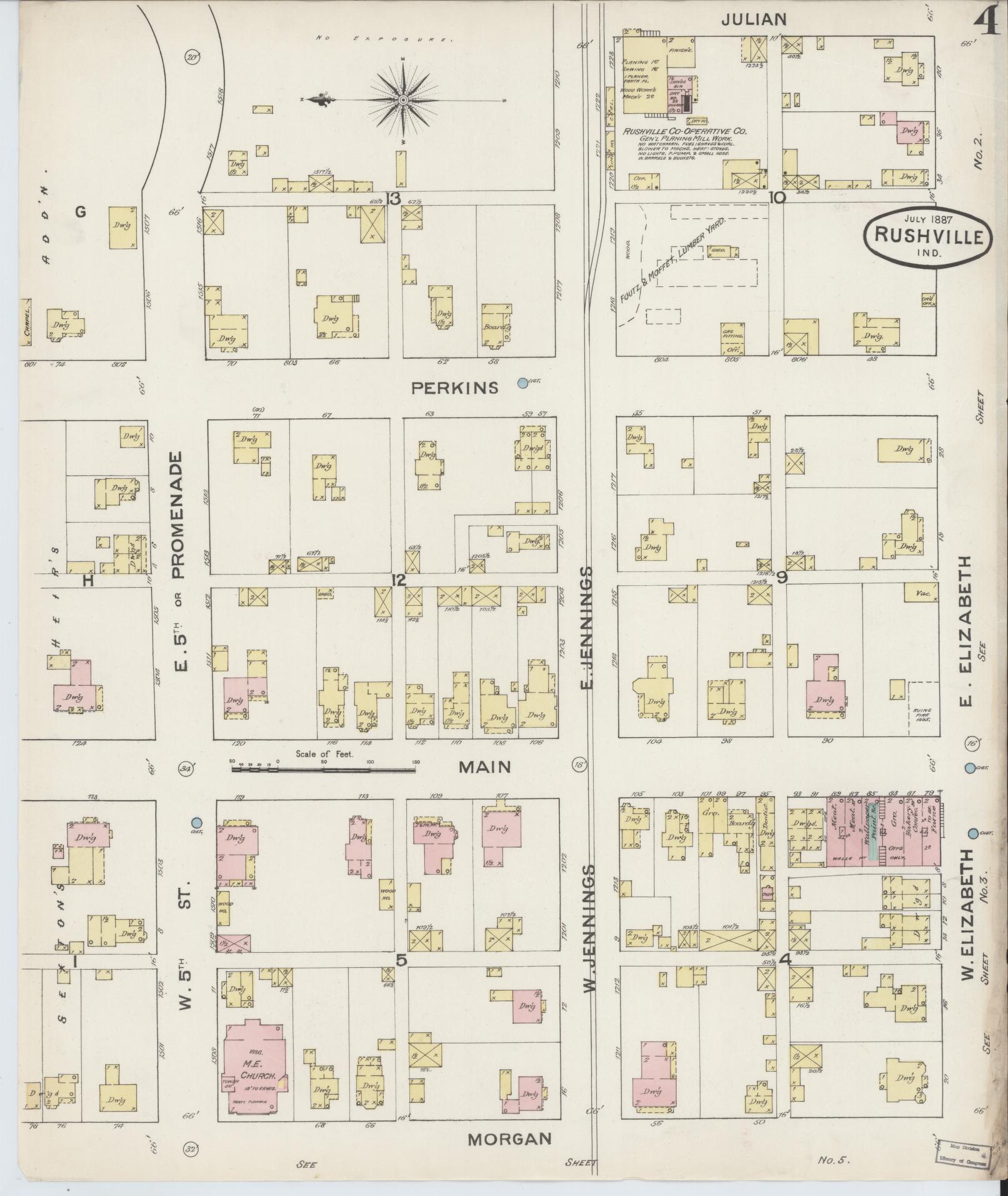 Sanborn Fire Insurance Map from Rushville, Rush County, Indiana (1887), Sheet #0004 - Historic Sanborn Fire Insurance Map Print, vintage old map wall art, antique decor, genealogy gift, Indiana Indiana map