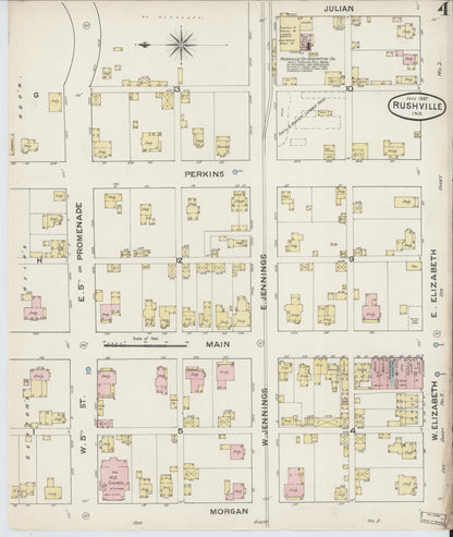 Sanborn Fire Insurance Map from Rushville, Rush County, Indiana (1887), Sheet #0004 - Historic Sanborn Fire Insurance Map Print, vintage old map wall art, antique decor, genealogy gift, Indiana Indiana map