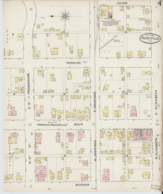 Sanborn Fire Insurance Map from Rushville, Rush County, Indiana (1887), Sheet #0004 - Historic Sanborn Fire Insurance Map Print, vintage old map wall art, antique decor, genealogy gift, Indiana Indiana map