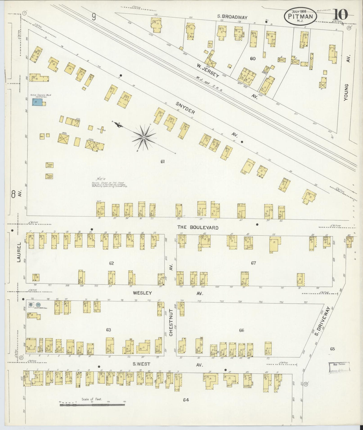 Sanborn Fire Insurance Map from Pitman, Gloucester County, New Jersey (1908), Sheet #0010 - Complete Map Set gallery image, historic Sanborn map, vintage wall art, New Jersey New Jersey