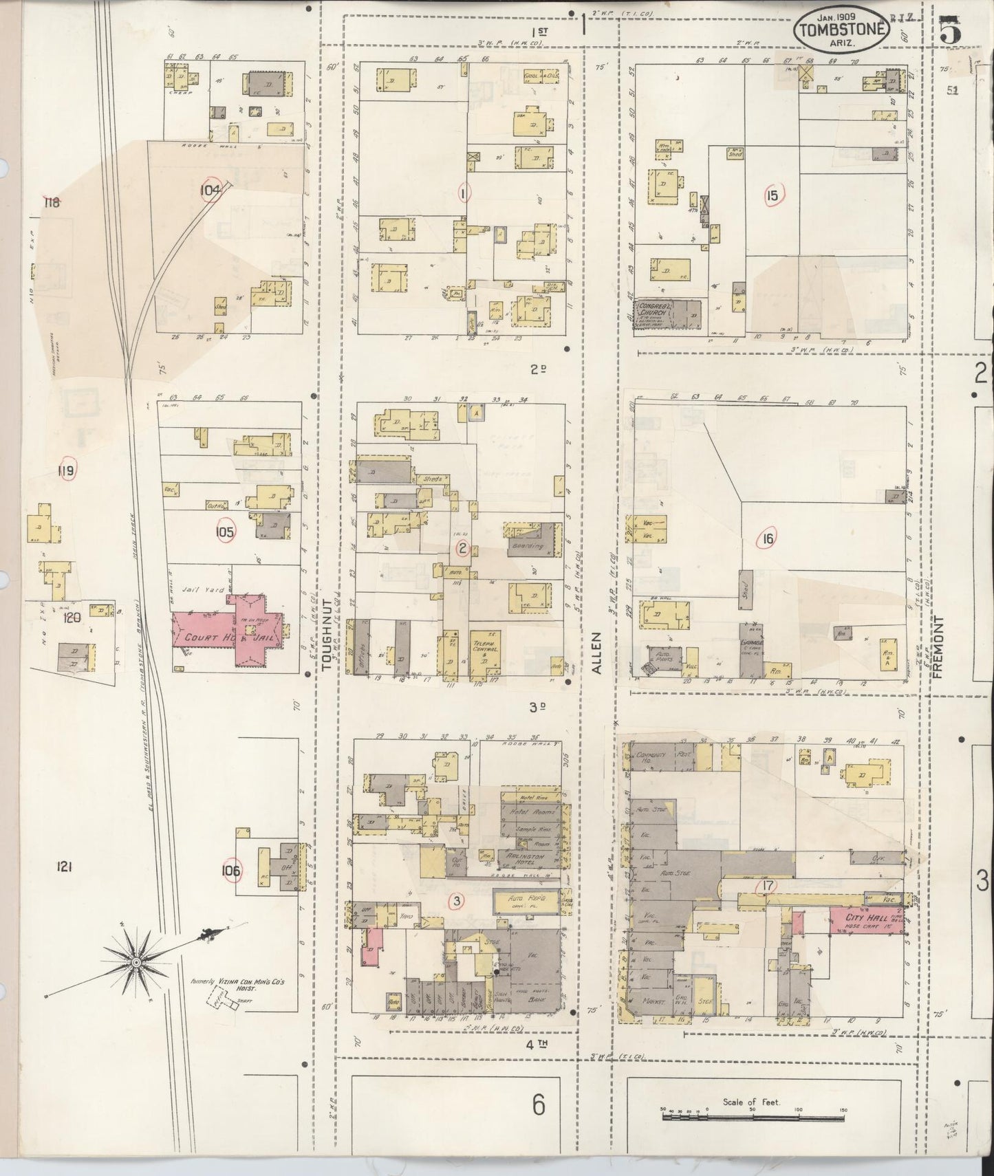 Sanborn Fire Insurance Map from Tombstone, Cochise County, Arizona (1931), Sheet #0005 - Complete Map Set gallery image, historic Sanborn map, vintage wall art, Arizona Arizona