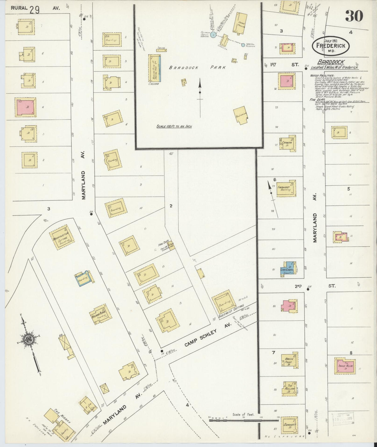 Sanborn Fire Insurance Map from Frederick, Frederick County, Maryland (1911), Sheet #0030 - Historic Sanborn Fire Insurance Map Print, vintage old map wall art, antique decor, genealogy gift, Maryland Maryland map