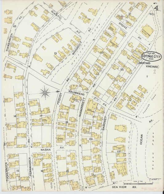 Sanborn Fire Insurance Map from Cottage City, Dukes County, Massachusetts (1892), Sheet #0004 - Historic Sanborn Fire Insurance Map Print, vintage old map wall art, antique decor, genealogy gift, Massachusetts Massachusetts map
