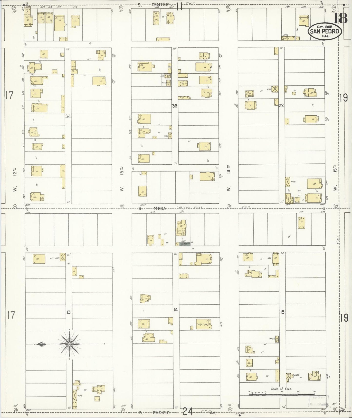 Sanborn Fire Insurance Map from San Pedro, Los Angeles County, California (1908), Sheet #0018 - Complete Map Set gallery image, historic Sanborn map, vintage wall art, California California