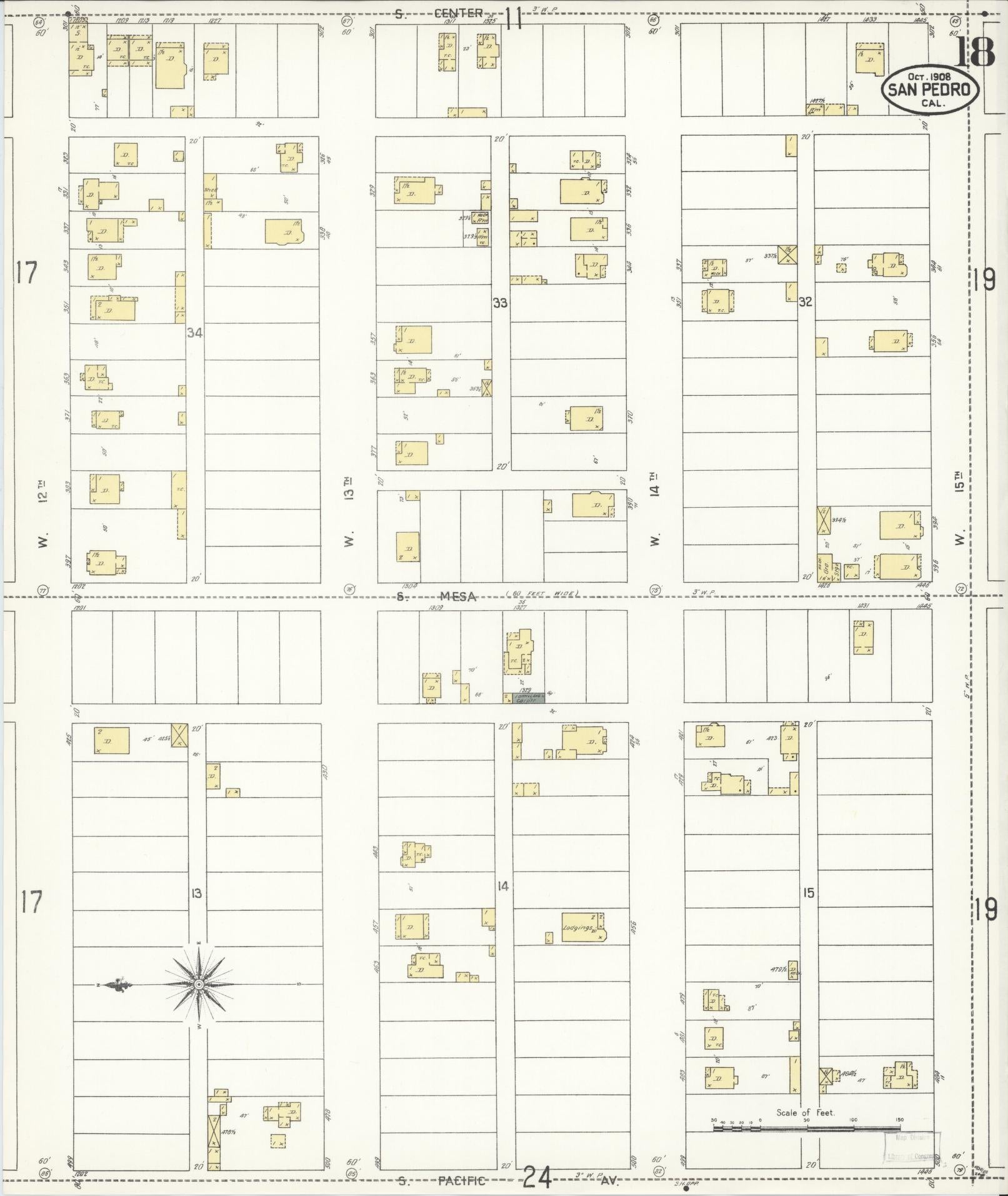 Sanborn Fire Insurance Map from San Pedro, Los Angeles County, California (1908), Sheet #0018 - Complete Map Set gallery image, historic Sanborn map, vintage wall art, California California