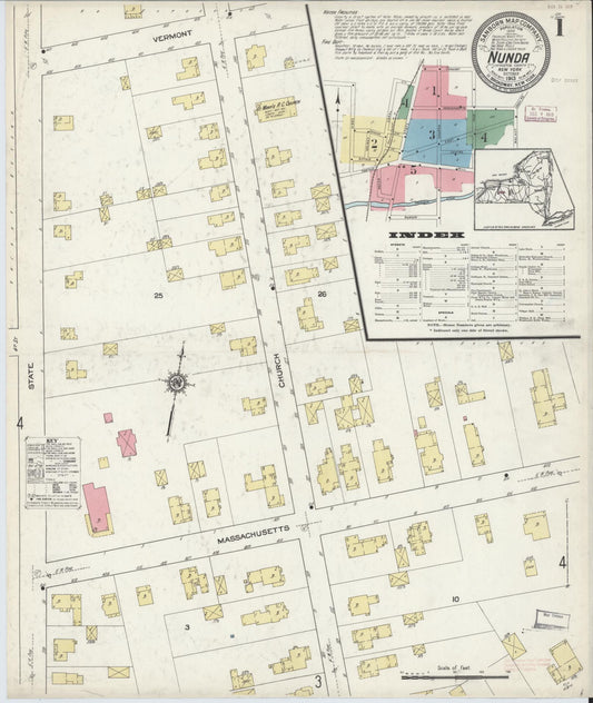 Sanborn Fire Insurance Map from Nunda, Livingston County, New York (1913), Sheet #0001 - Complete Map Set gallery image, historic Sanborn map, vintage wall art, New York New York