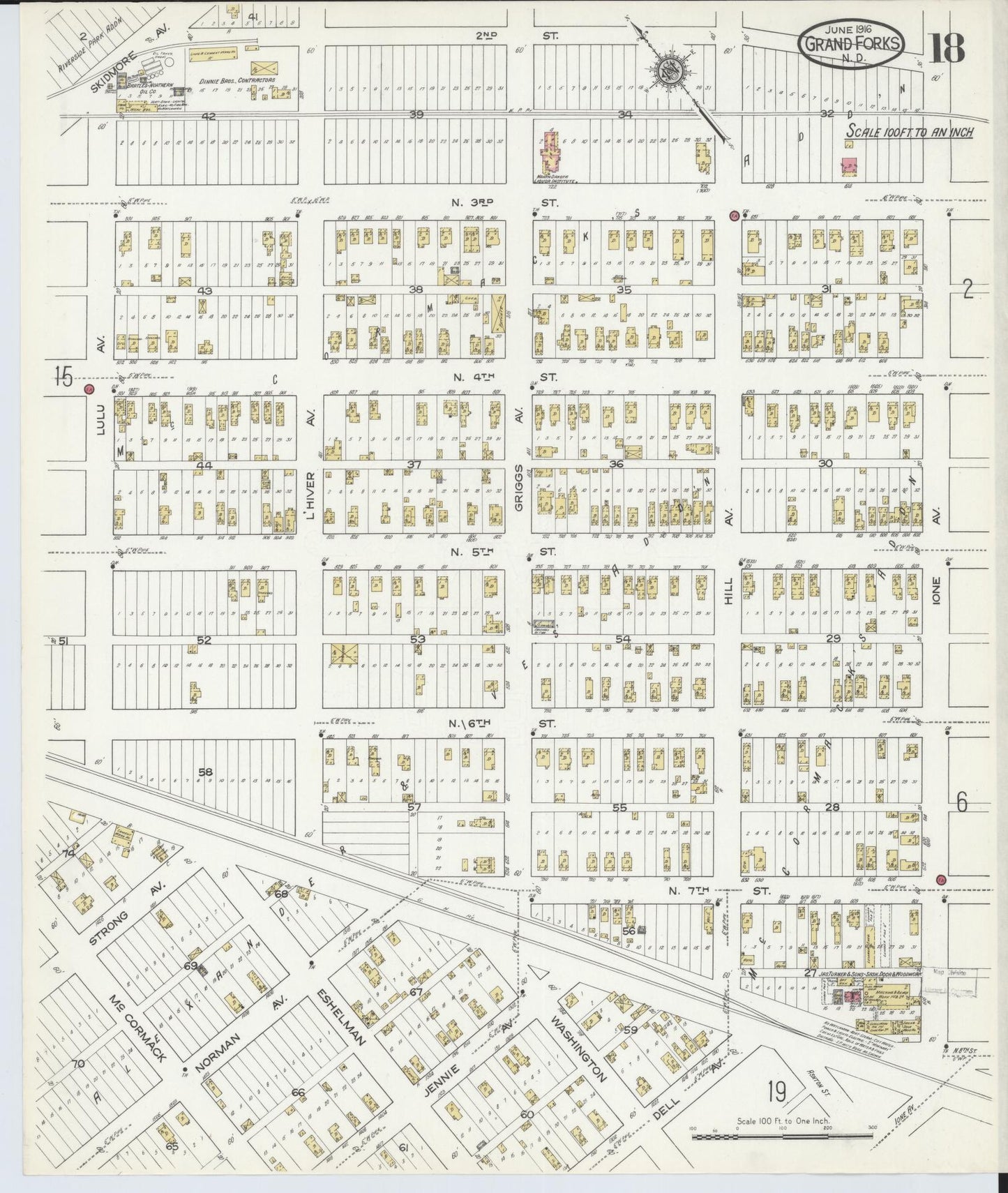 Sanborn Fire Insurance Map from Grand Forks, Grand Forks County, North Dakota (1916), Sheet #0018 - Historic Sanborn Fire Insurance Map Print, vintage old map wall art, antique decor, genealogy gift, North Dakota North Dakota map