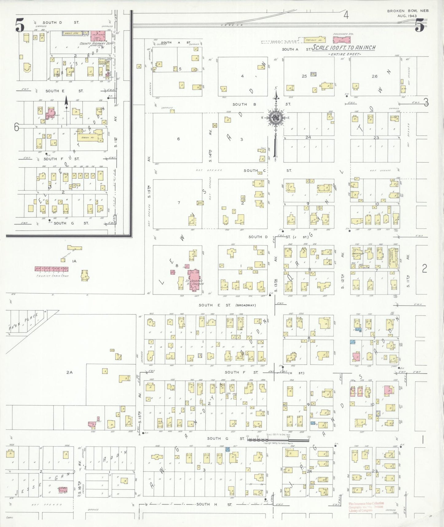 Sanborn Fire Insurance Map from Broken Bow, Custer County, Nebraska (1943), Sheet #0005 - Complete Map Set gallery image, historic Sanborn map, vintage wall art, Nebraska Nebraska