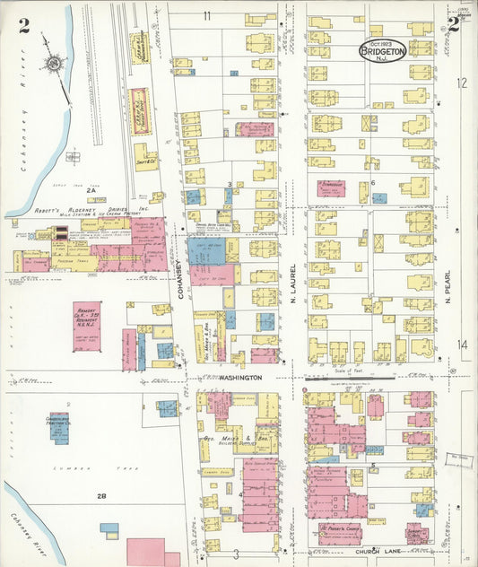 Sanborn Fire Insurance Map from Bridgeton, Cumberland County, New Jersey (1923), Sheet #0002 - Historic Sanborn Fire Insurance Map Print, vintage old map wall art, antique decor, genealogy gift, New Jersey New Jersey map