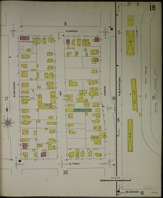 Sanborn Fire Insurance Map from Jackson, Jackson County, Michigan (1907), Sheet #0018 - Historic Sanborn Fire Insurance Map Print, vintage old map wall art, antique decor, genealogy gift, Michigan Michigan map