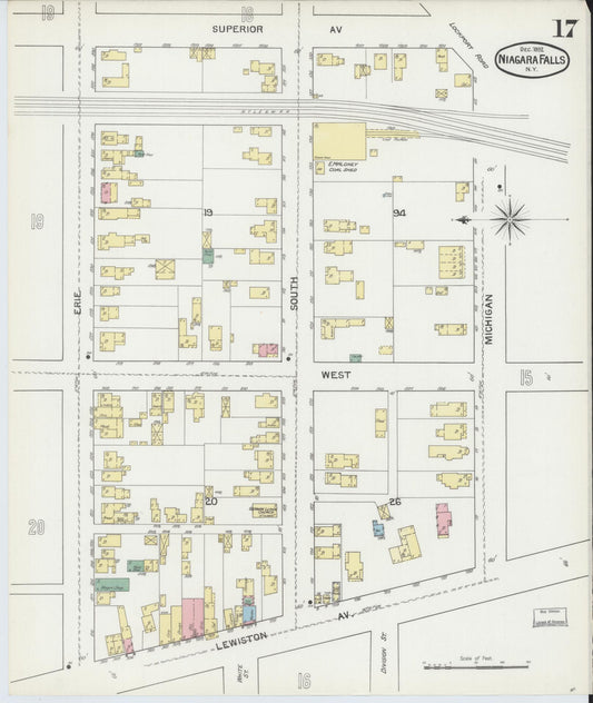 Sanborn Fire Insurance Map from Niagara Falls, Niagara County, New York (1892), Sheet #0017 - Historic Sanborn Fire Insurance Map Print, vintage old map wall art, antique decor, genealogy gift, New York New York map
