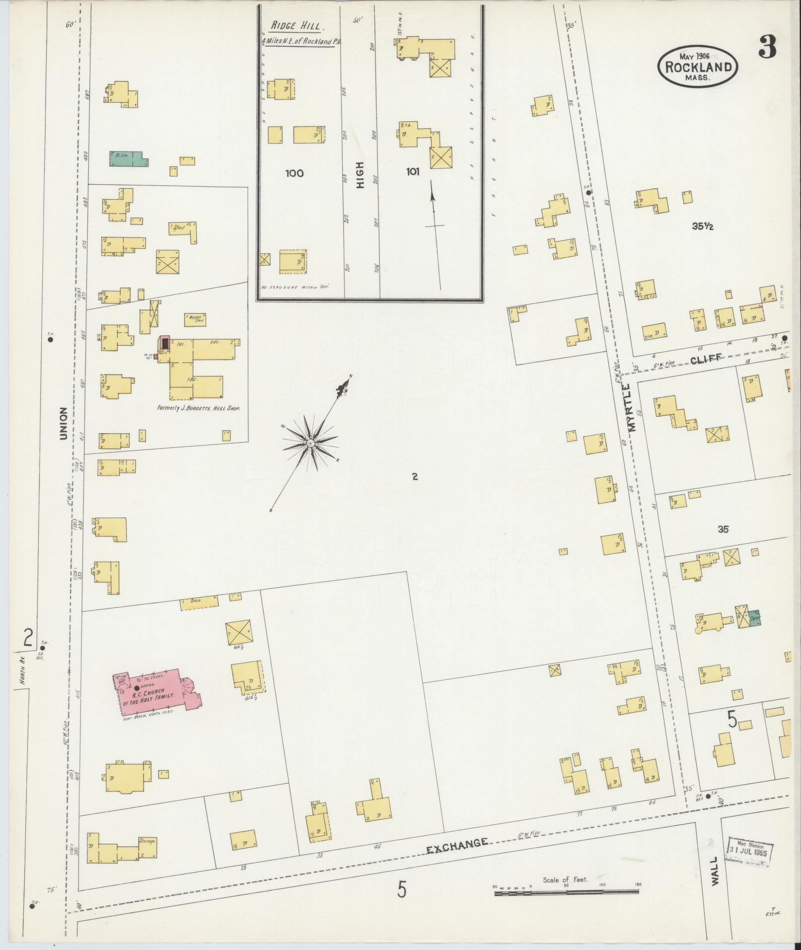 Sanborn Fire Insurance Map from Rockland, Plymouth County, Massachusetts (1906), Sheet #0003 - Complete Map Set gallery image, historic Sanborn map, vintage wall art, Massachusetts Massachusetts