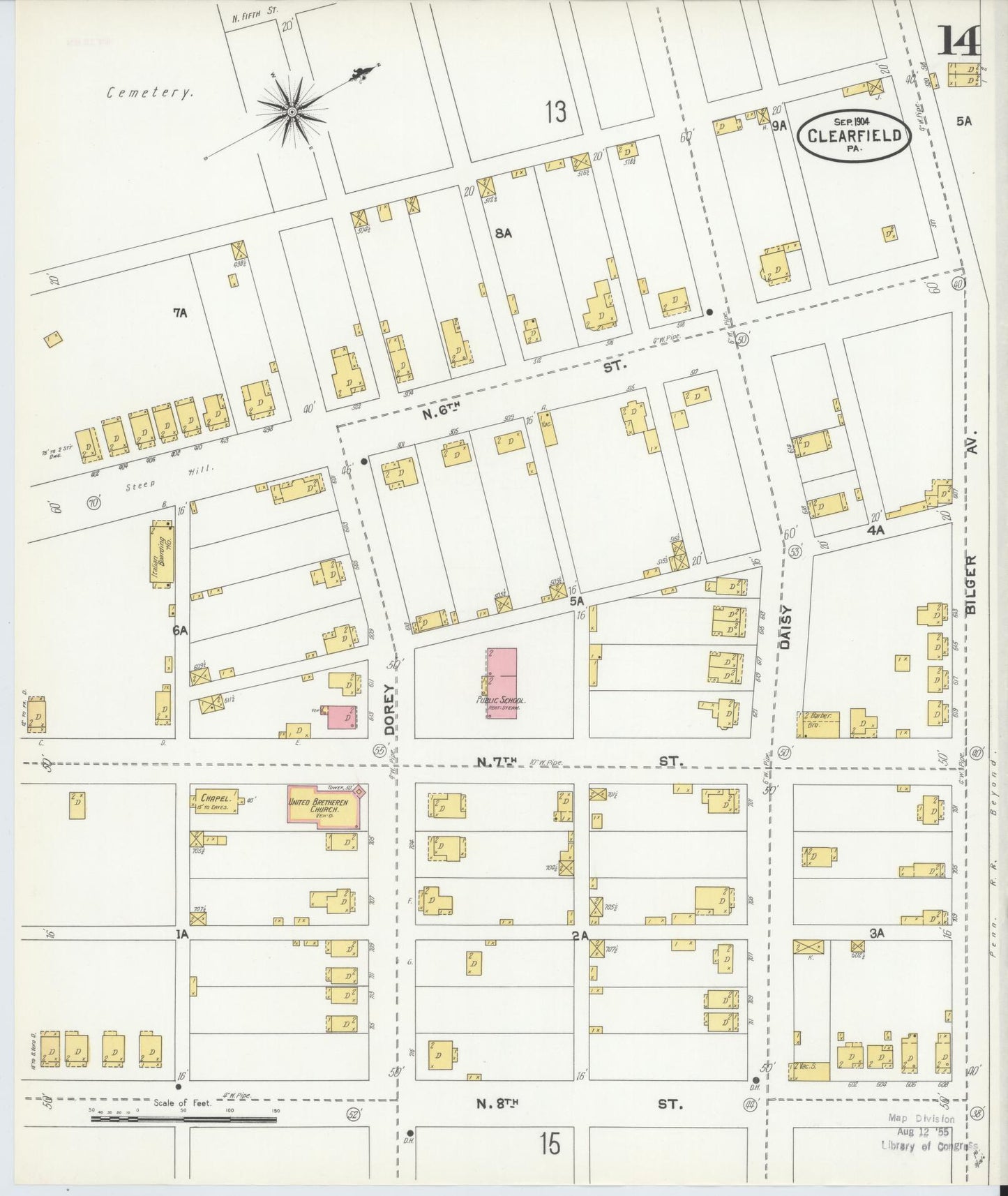 Sanborn Fire Insurance Map from Clearfield, Clearfield County, Pennsylvania (1904), Sheet #0014 - Historic Sanborn Fire Insurance Map Print, vintage old map wall art, antique decor, genealogy gift, Pennsylvania Pennsylvania map