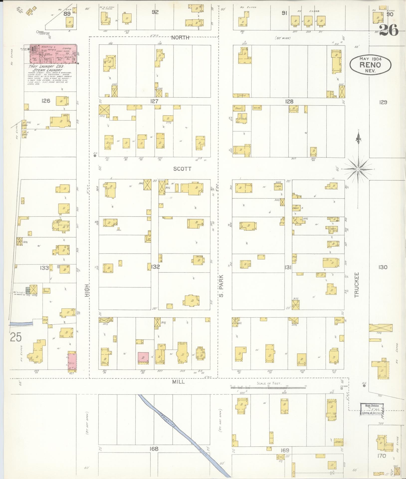 Sanborn Fire Insurance Map from Reno, Washoe County, Nevada (1904), Sheet #0026 - Complete Map Set gallery image, historic Sanborn map, vintage wall art, Nevada Nevada