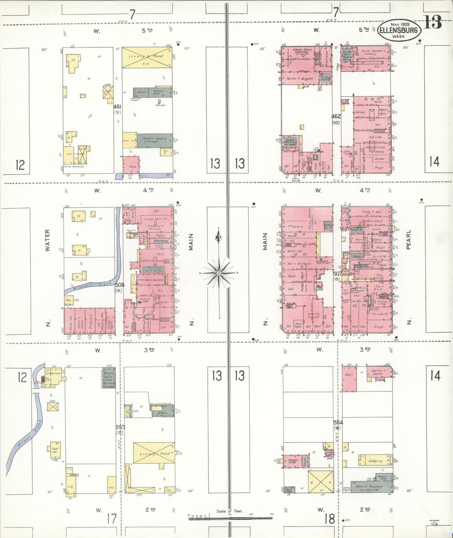Sanborn Fire Insurance Map from Ellensburg, Kittitas County, Washington (1909), Sheet #0013 - Complete Map Set gallery image, historic Sanborn map, vintage wall art, Washington Washington