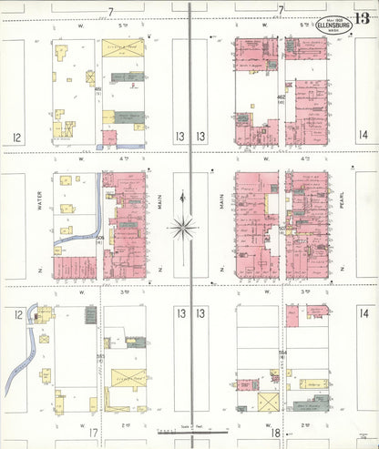 Sanborn Fire Insurance Map from Ellensburg, Kittitas County, Washington (1909), Sheet #0013 - Complete Map Set gallery image, historic Sanborn map, vintage wall art, Washington Washington