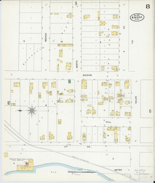 Sanborn Fire Insurance Map from Anoka, Anoka County, Minnesota (1904), Sheet #0008 - Historic Sanborn Fire Insurance Map Print, vintage old map wall art, antique decor, genealogy gift, Minnesota Minnesota map