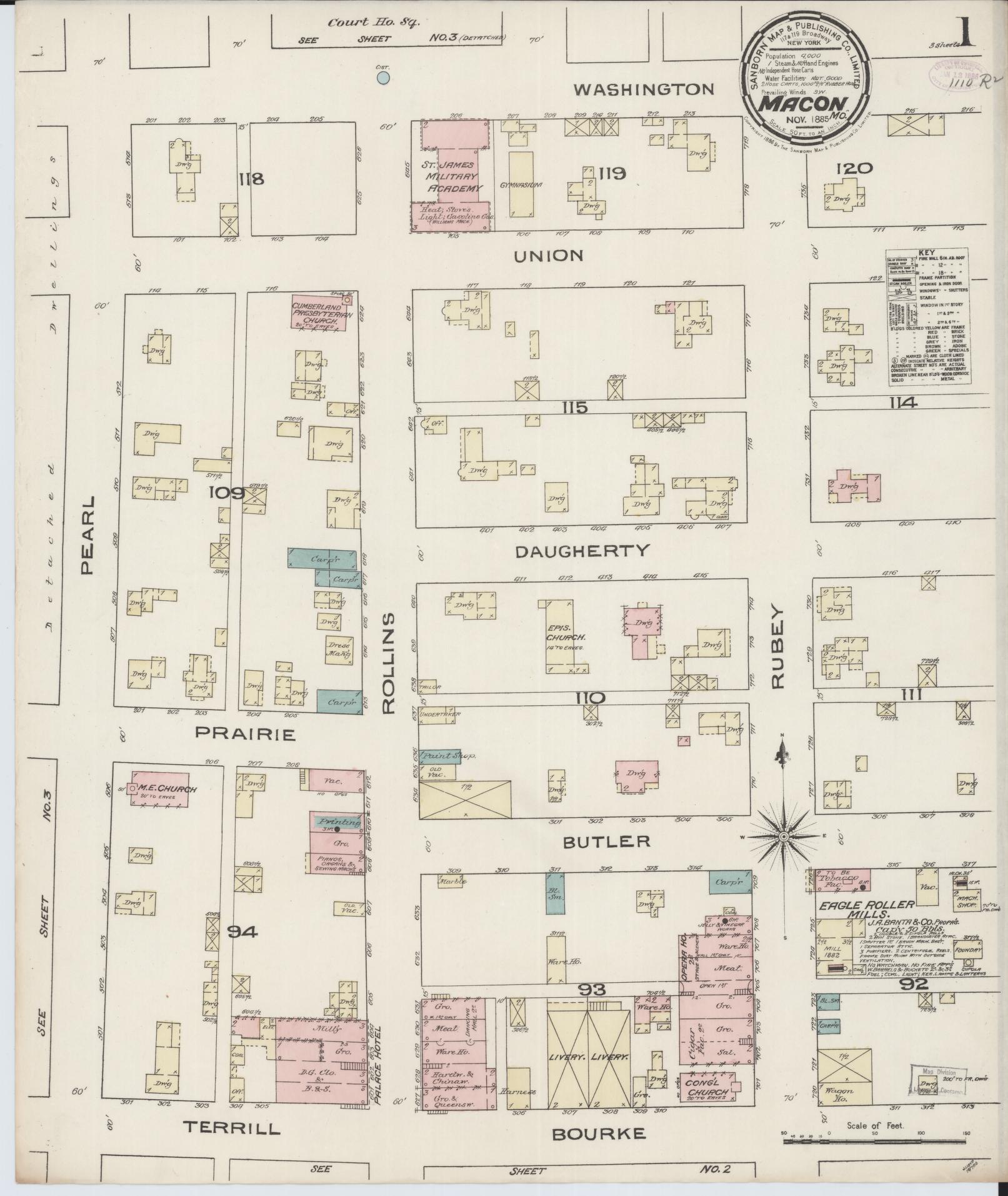 Sanborn Fire Insurance Map from Macon, Macon County, Missouri (1885), Sheet #0001 - Complete Map Set gallery image, historic Sanborn map, vintage wall art, Missouri Missouri