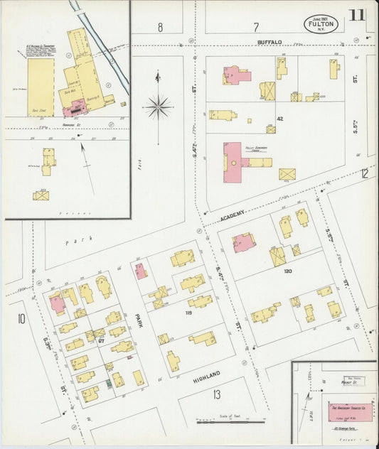 Sanborn Fire Insurance Map from Fulton, Oswego County, New York (1901), Sheet #0011 - Historic Sanborn Fire Insurance Map Print, vintage old map wall art, antique decor, genealogy gift, New York New York map
